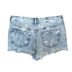 Light Blue Cutoff Playboy Bunny White Logo Jean Shorts Denim Women Size 28